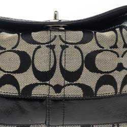 Coach Beige/Black Signature Canvas and Patent Leather Baguette