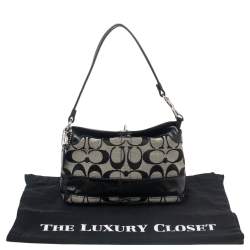 Coach Beige/Black Signature Canvas and Patent Leather Baguette