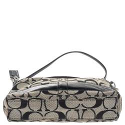 Coach Beige/Black Signature Canvas and Patent Leather Baguette