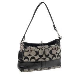 Coach Beige/Black Signature Canvas and Patent Leather Baguette