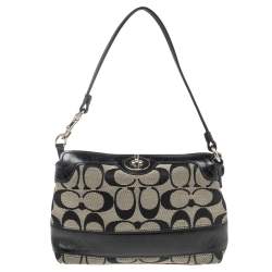 Coach Beige/Black Signature Canvas and Patent Leather Baguette