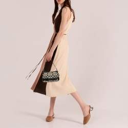 Coach Beige/Black Signature Canvas and Patent Leather Baguette