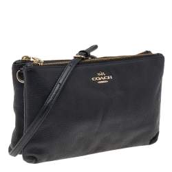 Pre Owned Coach Black Leather Double Zip Crossbody Bag