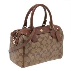 Coach Brown/Beige Signature Coated Canvas And Leather Carryall Boston Bag