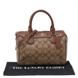 Coach Brown/Beige Signature Coated Canvas And Leather Carryall Boston Bag