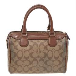 Coach Brown/Beige Signature Coated Canvas And Leather Carryall Boston Bag