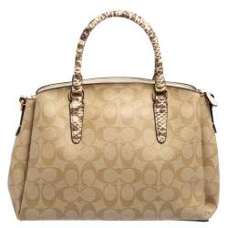 Coach Beige Signature Canvas and Leather Small Christie Carryall Satchel