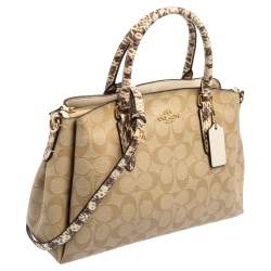 Coach Beige Signature Canvas and Leather Small Christie Carryall Satchel