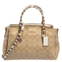 Coach Beige Signature Canvas and Leather Small Christie Carryall Satchel