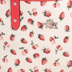 Pre Owned Coach Orange/White Fruit Print Coated Canvas and Leather City Reversible Tote