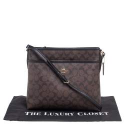 Coach Black/Brown Signature Coated Canvas and Leather Trim Messenger Bag