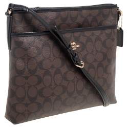 Coach Black/Brown Signature Coated Canvas and Leather Trim Messenger Bag