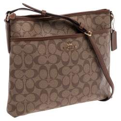 Coach Brown Signature Coated Canvas and Leather Trim Messenger Bag
