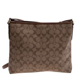 Coach Brown Signature Coated Canvas and Leather Trim Messenger Bag