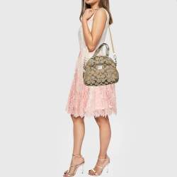 Pre Owned Coach Beige/Gold Leather And Signature Canvas Poppy Satchel