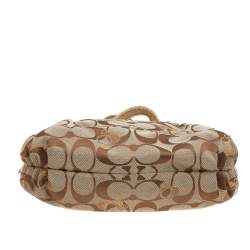 Pre Owned Coach Beige/Gold Leather And Signature Canvas Poppy Satchel