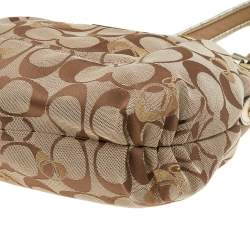 Pre Owned Coach Beige/Gold Leather And Signature Canvas Poppy Satchel