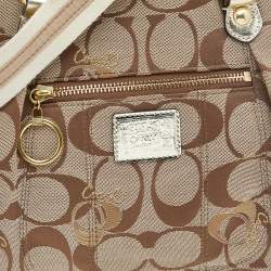 Pre Owned Coach Beige/Gold Leather And Signature Canvas Poppy Satchel