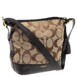 Pre Owned Coach Dark Brown/Beige Signature Canvas and Leather Legacy Hobo