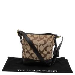 Pre Owned Coach Dark Brown/Beige Signature Canvas and Leather Legacy Hobo