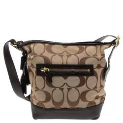 Pre Owned Coach Dark Brown/Beige Signature Canvas and Leather Legacy Hobo