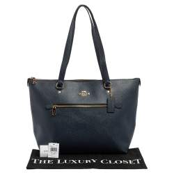 Pre Owned Coach Dark Blue Grainy Leather Gallery Tote