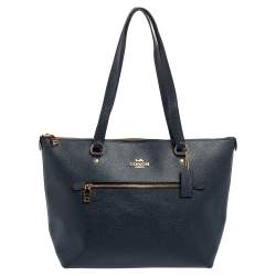 Pre Owned Coach Dark Blue Grainy Leather Gallery Tote