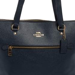 Pre Owned Coach Dark Blue Grainy Leather Gallery Tote