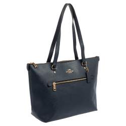 Pre Owned Coach Dark Blue Grainy Leather Gallery Tote