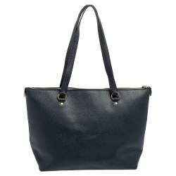 Pre Owned Coach Dark Blue Grainy Leather Gallery Tote