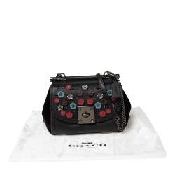 Pre Owned Coach Black Leather and Suede Willow Floral Applique Drifter Shoulder Bag