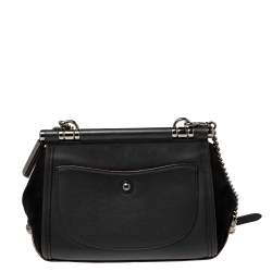 Pre Owned Coach Black Leather and Suede Willow Floral Applique Drifter Shoulder Bag