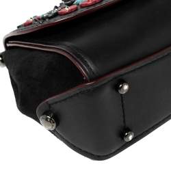 Pre Owned Coach Black Leather and Suede Willow Floral Applique Drifter Shoulder Bag