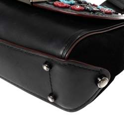 Pre Owned Coach Black Leather and Suede Willow Floral Applique Drifter Shoulder Bag