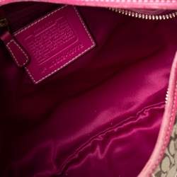 Pre Owned Coach Pink/Beige Signature Canvas and Leather Zip Hobo