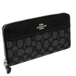 مملوكة مسبقًا Coach Black Canvas and Leather Accordion Zip Around Wallet
