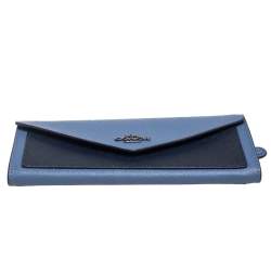 Pre Owned Coach Two Tone Blue Leather Envelope Flap Continental Wallet