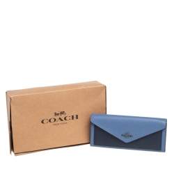 Pre Owned Coach Two Tone Blue Leather Envelope Flap Continental Wallet