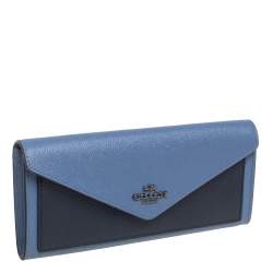 Pre Owned Coach Two Tone Blue Leather Envelope Flap Continental Wallet