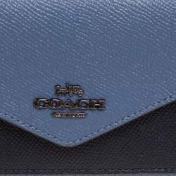 Pre Owned Coach Two Tone Blue Leather Envelope Flap Continental Wallet