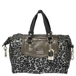 Coach Multicolor Animal Print Patent Leather and Fabric Satchel 