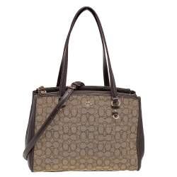 Pre Owned Coach Beige/Brown Signature Canvas And Leather Stanton Carryall Satchel
