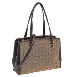 Pre Owned Coach Beige/Brown Signature Canvas And Leather Stanton Carryall Satchel