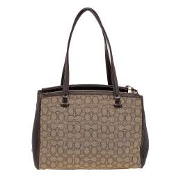 Pre Owned Coach Beige/Brown Signature Canvas And Leather Stanton Carryall Satchel