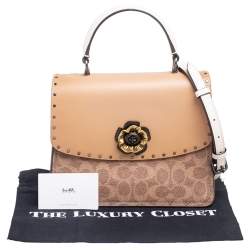 Pre Owned Coach Tricolor Signature Coated Canvas And Leather Parker Top Handle Bag