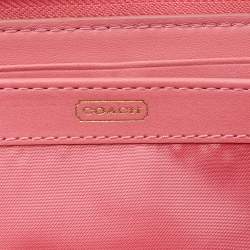 Coach Coral Pink Croc Embossed Leather Zip Around Wallet
