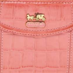 Coach Coral Pink Croc Embossed Leather Zip Around Wallet