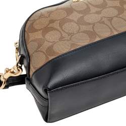 Coach Black/Beige Leather And Signature Coated Canvas Satchel