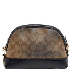 Coach Black/Beige Leather And Signature Coated Canvas Satchel