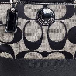 Coach Black/Grey Signature Canvas and Patent Leather Tote